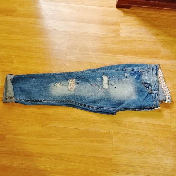 EUC Mudd Patches Semi Distressed Cropped Ankle Stretch Jeans sz 17 Orig$90+Tax - Picture 6 of 7